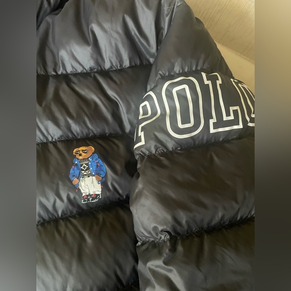 Polo Ralph Lauren polo Bear Down Jacket Mens Down Black Puffer Coat M - Picture 1 of 7